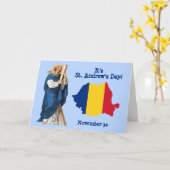 聖アンドリューとルーマニアの国旗の地図ごちそうの日のカード カード (黄色い花)