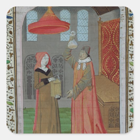 聖エリザベスの尿を検査する医師 スクエアシール (正面)