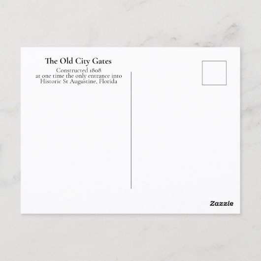 聖オーガスティンオールドシティゲイツヒストリックフロリダ ポストカード (裏面)