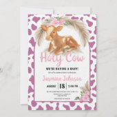 聖カウマゼンタウォーターカラーフローラベビーガールカーフ 招待状 (正面)