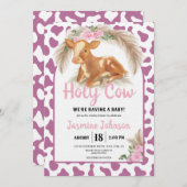 聖カウマゼンタウォーターカラーフローラベビーガールカーフ 招待状 (正面/裏面)