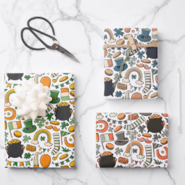 聖カラフルパトリックの日のセットは3だ ラッピングペーパーシート