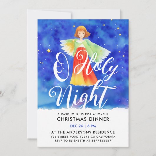 聖ガーディアン賛美エンジェルのクリスマスウォーター色 招待状 (正面)