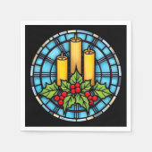 聖クリスマスのステンドグラスを持つ3本の蝋燭 スタンダードカクテルナプキン (正面)