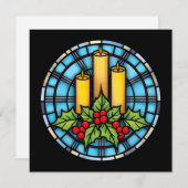 聖クリスマスのステンドグラスを持つ3本の蝋燭 招待状 (正面/裏面)