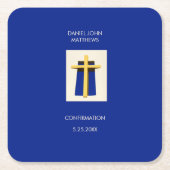 聖クロスはっきりしたブルー宗教パーティー スクエアペーパーコースター (正面)