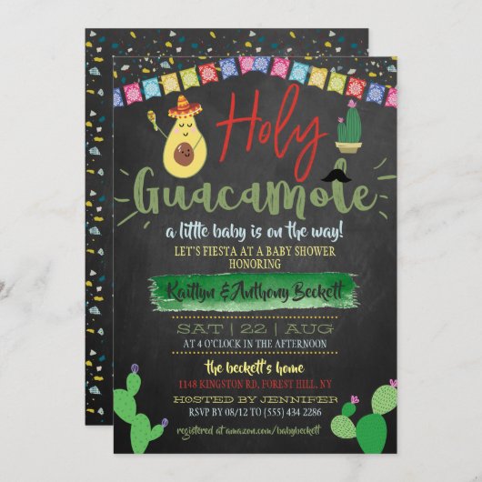 聖グアカモレメキシカンフィエスタコードベビーシャワー 招待状 (正面/裏面)