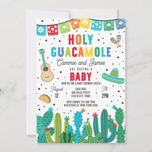 聖グアカモレメキシカンフィエスタベイビーシャワー 招待状 (正面)