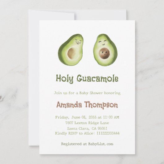 聖グアカモールアボカドメキシカンフィエスタベビーシャワー 招待状 (正面)