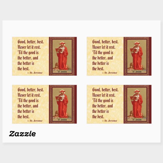 聖ジェロームがライオンと（鳥）ショウジョウコウカンチョウする(P 004) 長方形シール (シート)