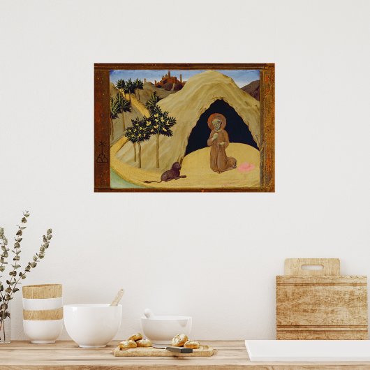 聖ジェロームと獅子1436 (パネルのテンペラ) ポスター (キッチン)