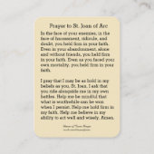 聖ジョアン・アーク旗兵士カトリック聖カード 名刺 (裏面)