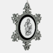 聖ジョセフ祈米国黒白カトリック スノーフレークピューターオーナメント (左)