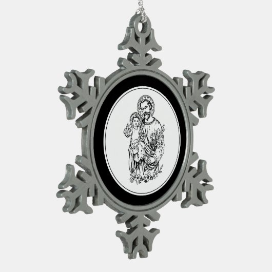 聖ジョセフ祈米国黒白カトリック スノーフレークピューターオーナメント (左)