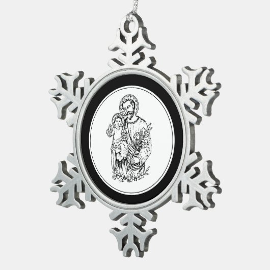 聖ジョセフ祈米国黒白カトリック スノーフレークピューターオーナメント (右)