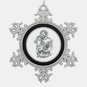 聖ジョセフ祈米国黒白カトリック スノーフレークピューターオーナメント (正面)