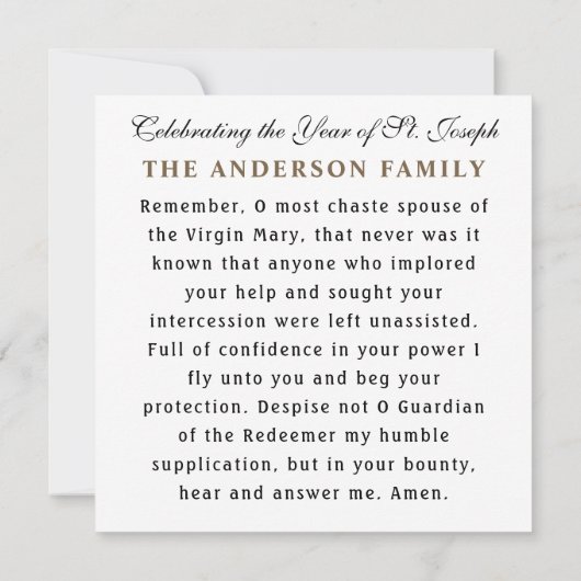 聖ジョセフ・カトリック記念祈りの言葉カード カード (裏面)