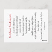 聖ジョン・オブ・サンフランシスコの祈祷カード ポストカード (裏面)