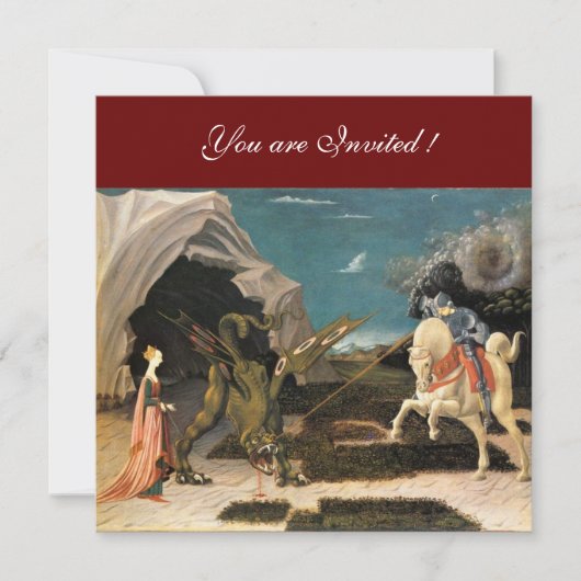 聖ジョージとドラゴン、茶色、青、赤、黒 招待状 (正面)