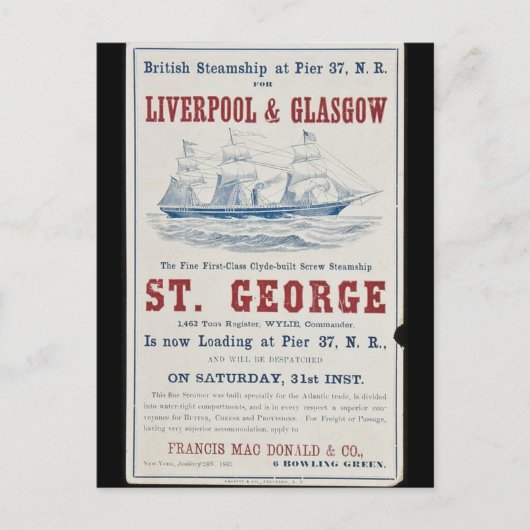 聖ジョージねじ蒸気船1863 ポストカード (正面)