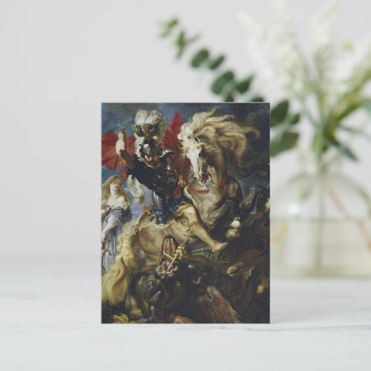 聖ジョージはペーター・ポール・ルーベンスによってドラゴンと戦う ポストカード (スタンド正面)
