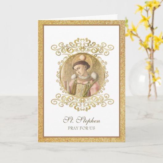 聖スティーブン・カトリック教会の守護聖人ディーコンズ・カード カード (黄色い花)