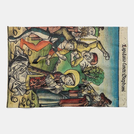聖ステファノ第一殉教者 ファインアート聖像画 キッチンタオル (横)