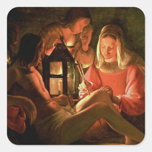 聖セバスチャンは聖なる女性によって世話された(缶の油) スクエアシール (正面)