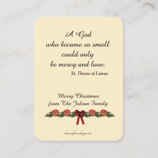 聖テルスカトリック聖降誕祭カード祈りの言葉 名刺 (裏面)