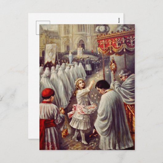 聖テレサは聖餐式に花を投げ賛美る シーズンポストカード (正面/裏面)