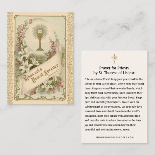 聖テレーズ聖カード司祭のための祈りの言葉 プレイスカード (正面/裏面)