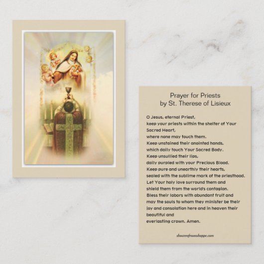 聖テレーズ聖カード司祭のための祈りの言葉 名刺 (正面/裏面)
