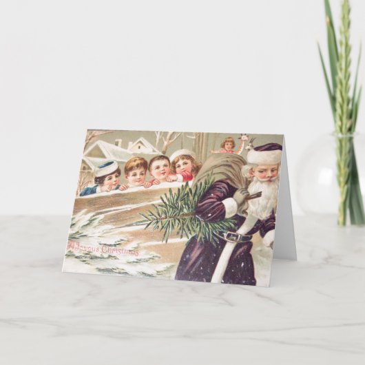 聖ニコライと木と子どもヴィンテージ シーズンカード (正面)