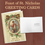 聖ニコラカトリック祝祭日宗教 シーズンカード<br><div class="desc">ミラのカトリック司教聖ニコラスの美しいヴィンテージの画像。彼の饗宴祝は12月6日だ。すべての文字とフォントを変更できる。</div>