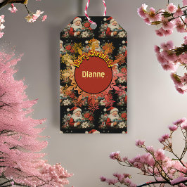 聖ニコラスクリスマスポインセチア花ブラック ギフトタグ