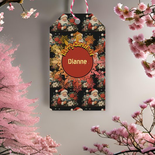 聖ニコラスクリスマスポインセチア花ブラック ギフトタグ