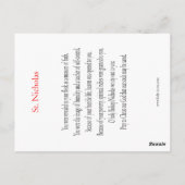 聖ニコラスワンダーワーカー祈りの言葉カード ポストカード (裏面)