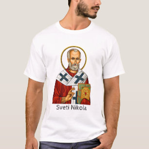 聖ニコラス正教セルビア文字アイコン Tシャツ