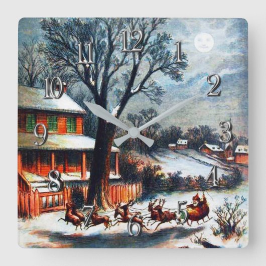 聖ニコラス・クリスマスの訪問 スクエア壁時計 (正面)