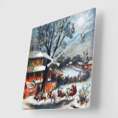 聖ニコラス・クリスマスの訪問 スクエア壁時計 (傾斜)