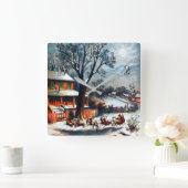 聖ニコラス・クリスマスの訪問 スクエア壁時計 (ホーム)