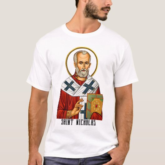 聖ニコラス 正教 セルビアの聖人のイコン Tシャツ (正面)