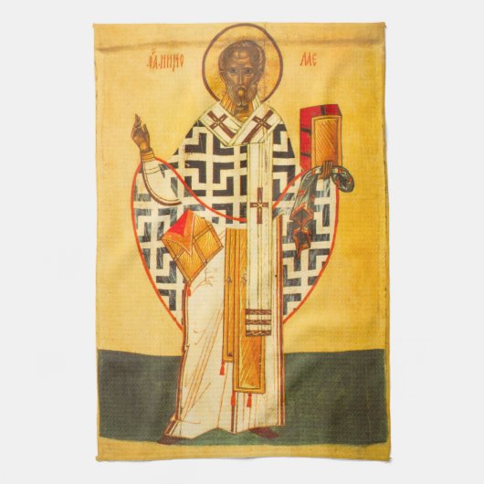 聖ニコロシアのラスの古いアイコン キッチンタオル (縦)