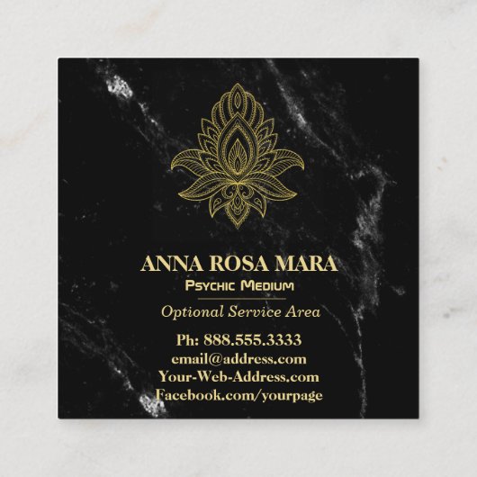 ～聖ハンサ金ゴールド抽象芸術ホワイトブラックマーブル スクエア名刺 (裏面)