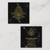 ~聖ハンサ金ゴールド抽象芸術ホワイトブラックマーブル スクエア名刺 (正面/裏面)