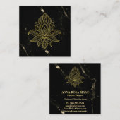 ～聖ハンサ金ゴールド抽象芸術黒大理石 スクエア名刺 (正面/裏面)