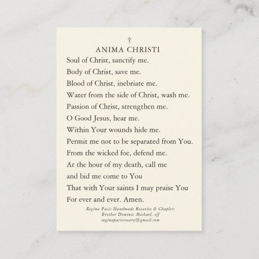 聖ハートアニマクリスティ祈りの言葉名刺 名刺 (裏面)