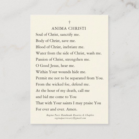 聖ハートアニマクリスティ祈りの言葉 名刺 (裏面)