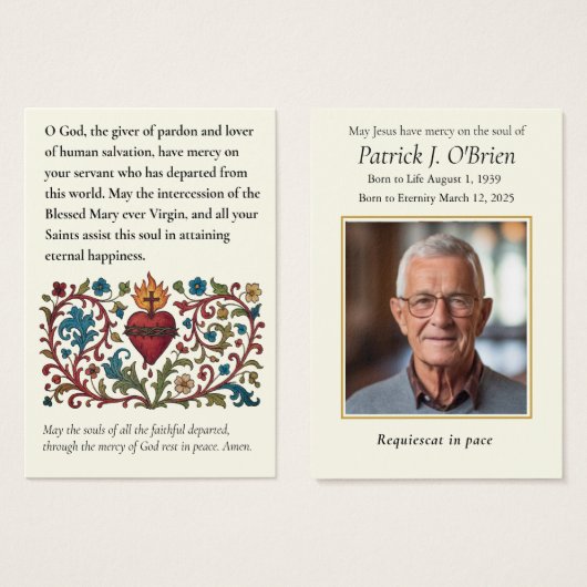 聖ハートカトリック葬儀祈りの言葉メモリアル (正面&裏面)