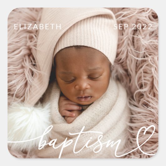 聖バプテスマエレガントシッモダンクハートベビー写真 スクエアシール (正面)